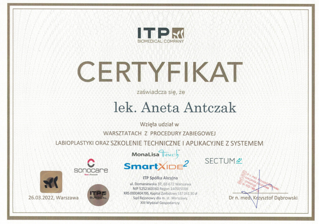 certyfikat aneta monalisa touch